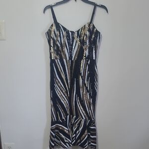 Guess Black and Gold Zebra Sequin Midi Dress